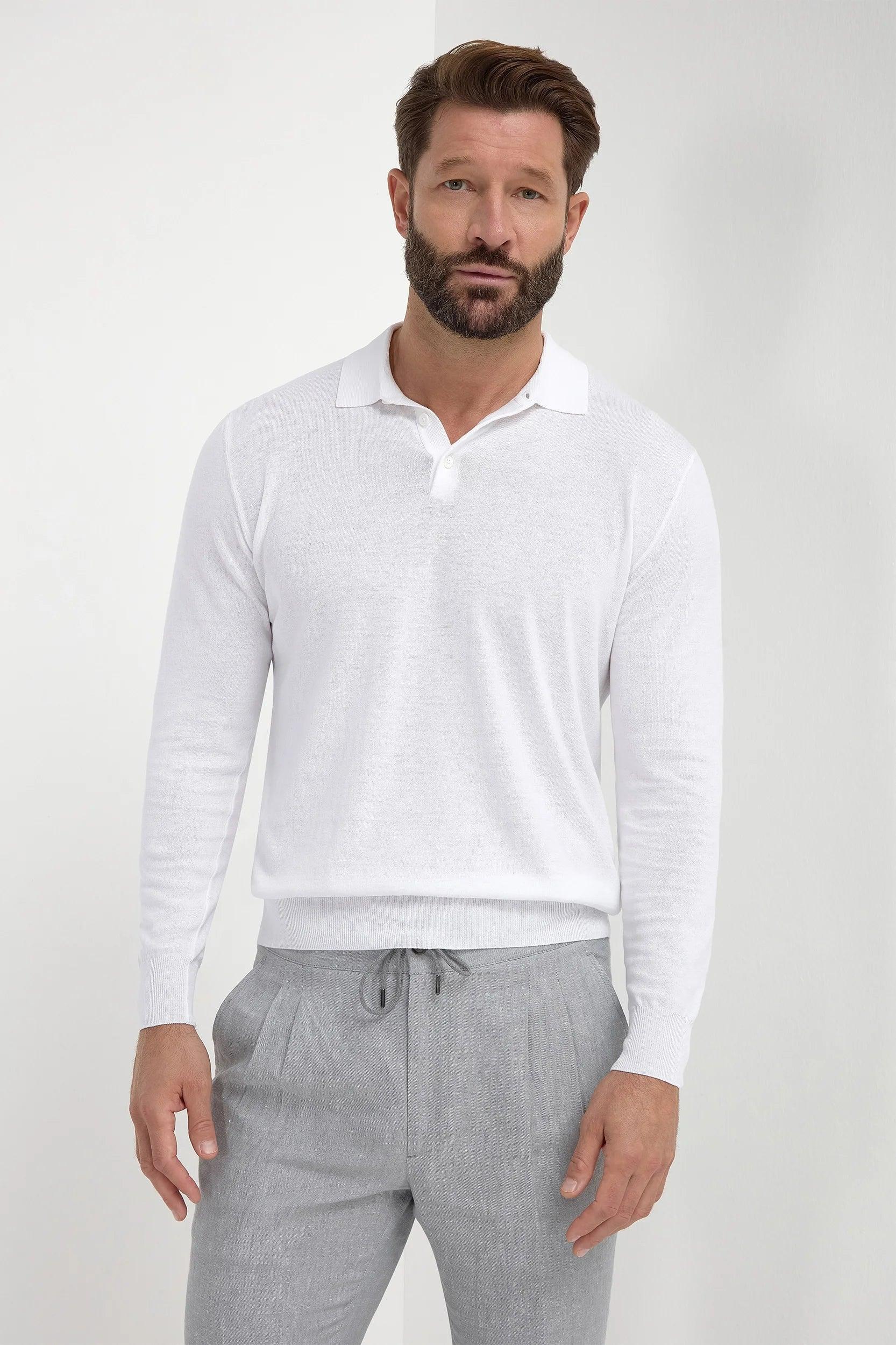 White long-sleeved polo shirt